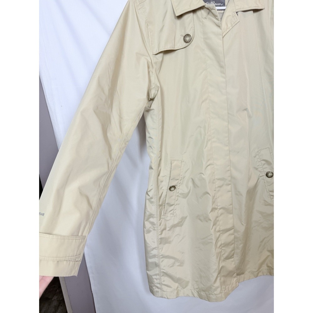 Eddie Bauer WeatherEdge Trench Coat Womens Medium Beige Rain Jacket Minimalist - Picture 7 of 16